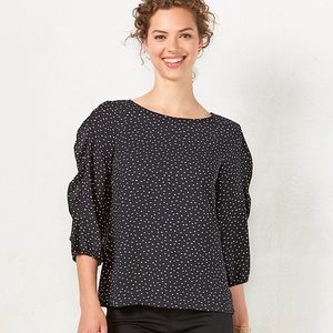 Lauren Conrad Ruffle Sleeve Flutter 3/4 Sleeve Blouse Dot Print Floral Pattern